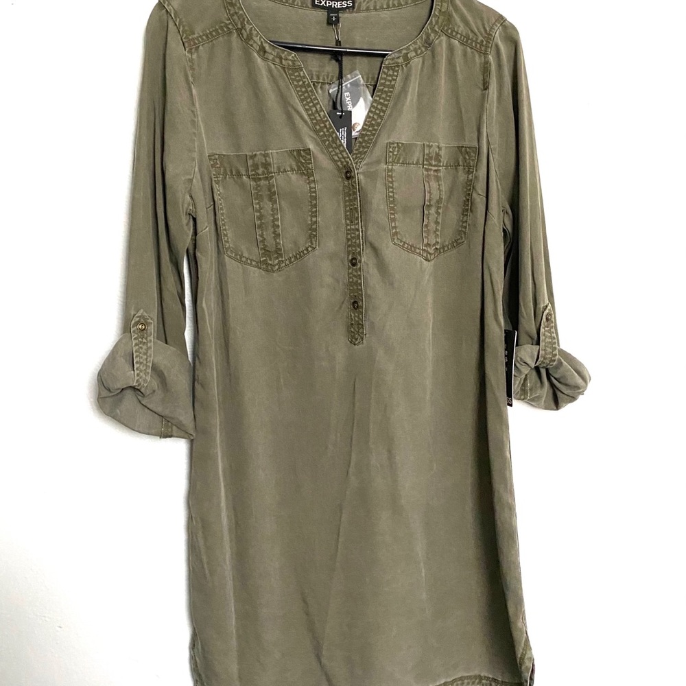 Express olive green shirt dress